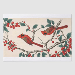 Papel De Seda Cardenales y Bayas Rojas Decoupage