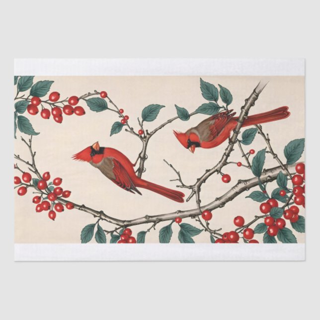 Papel De Seda Cardenales y Bayas Rojas Decoupage (Anverso)