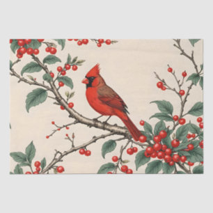 Papel De Seda Cardenales y Bayas Rojas Decoupage