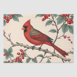 Papel De Seda Cardenales y Bayas Rojas Decoupage