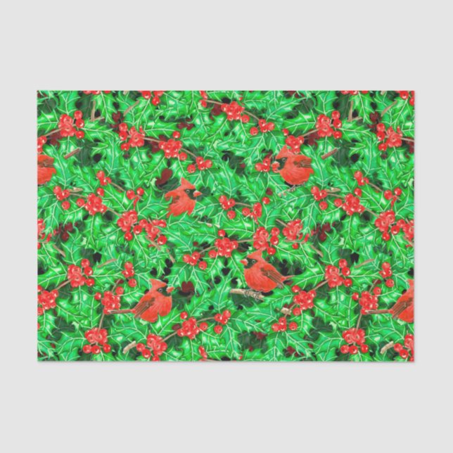 Papel De Seda Cardenales y berry holly (Anverso)