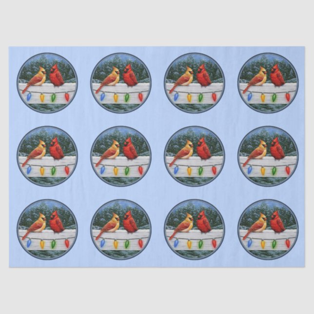 Papel De Seda Cardenales y Navidades iluminan el cielo azul (Anverso)