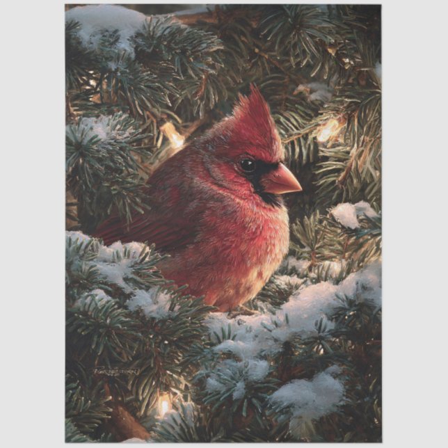 Papel De Seda Cardinal in Snowy Pine Decoupage (Anverso)