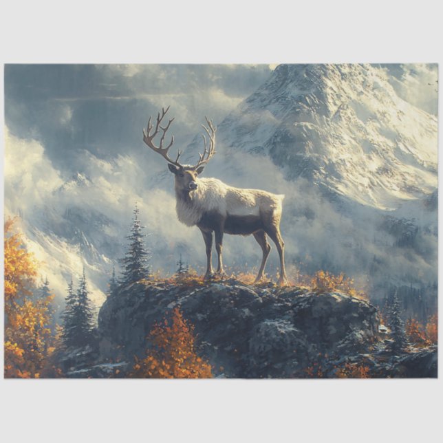 Papel De Seda Caribou en la página de la pintura de la montaña (Anverso)
