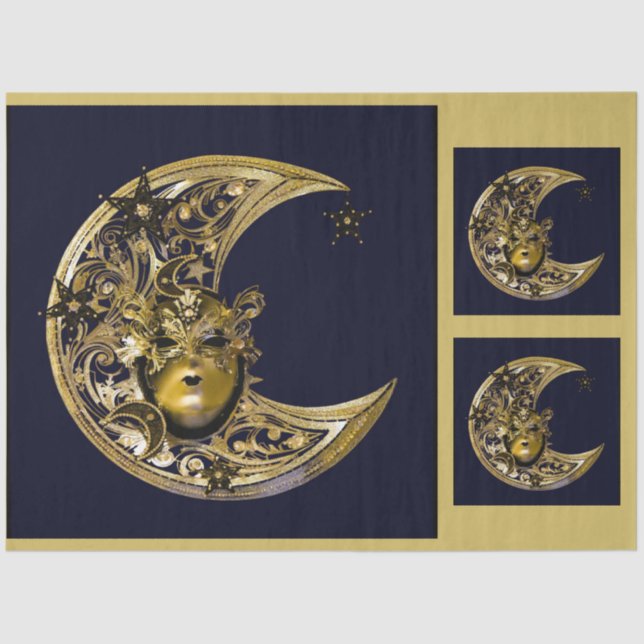Papel De Seda Carnaval Mascarada Máscara de Oro Luna 14 Desnudos (Anverso)