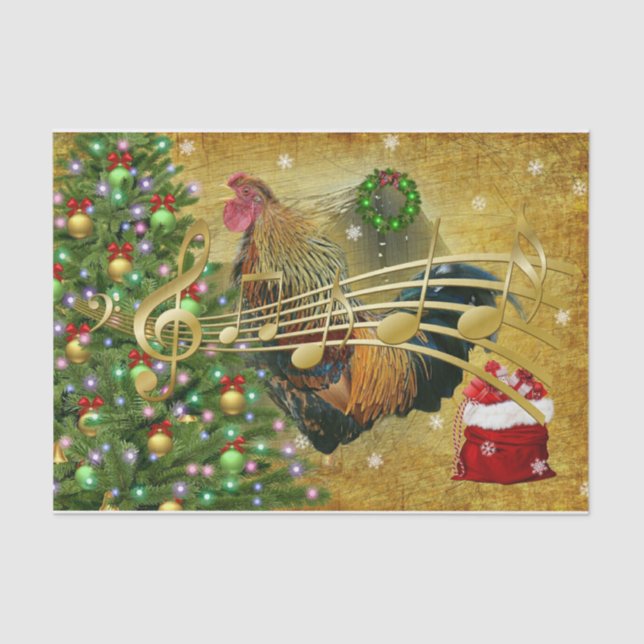 Papel De Seda Carols de Navidades cantantes de gallo de época (Anverso)