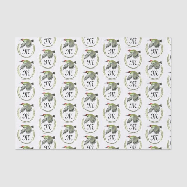 Papel De Seda Carpintero verde en monograma de vuelo (Anverso)