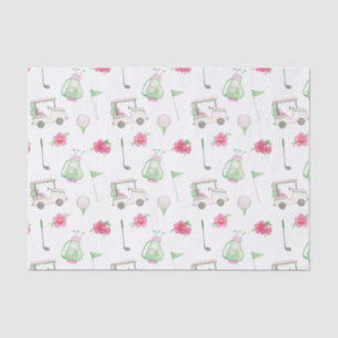 Papel De Seda Carro de golf rosa y verde acuarela