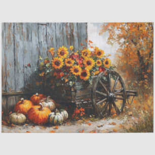 Papel De Seda Carro rústico con calabazas y girasoles