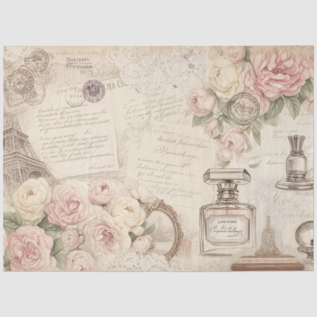 Papel De Seda Cartas Vintage Decoupage Paris Rose (Anverso)