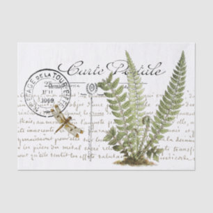 Papel De Seda Carte Postale Dragonfly Fern French Script Vintage