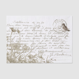 Papel De Seda Carte Postale French Wildflower Bird Vintage