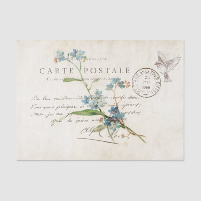 Papel De Seda Carte Postale Olvídame No Francés Script Bird Esto (Anverso)