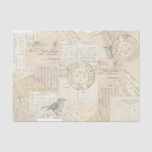 Papel De Seda Carte Postale Postmark Blue Bird Vintage Collage