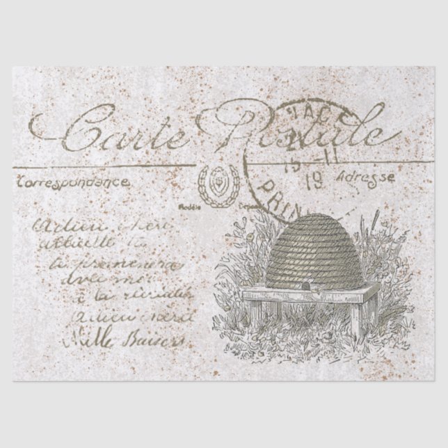Papel De Seda Carte Postale Script Francés Beehive Skep Decoupag (Anverso)