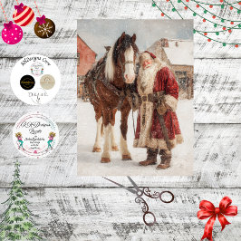 Papel De Seda Cartel Vintage de Decoupage Navidad Santa & Caball
