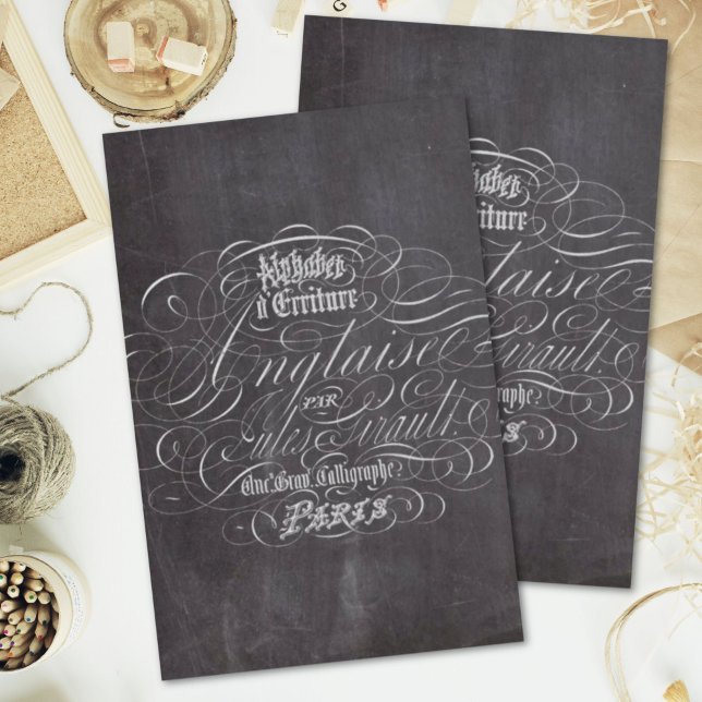 Papel De Seda Cartón de tiza rústico de París Escrituras Frances (Paris rustic country chalkboard French Scripts Tissue Paper)