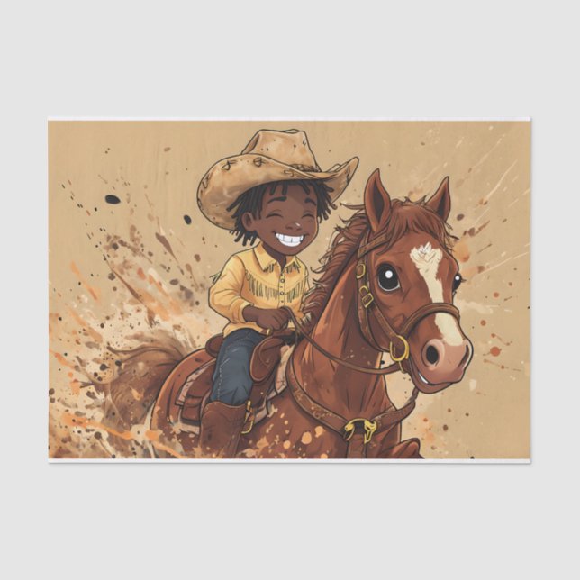 Papel De Seda Cartoon Western Ride Tall Cowboy (Anverso)