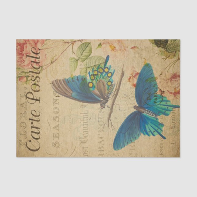 Papel De Seda Cartua de estilo francés postale mariposas azules (Anverso)