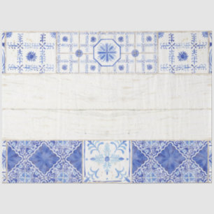Papel De Seda Casa de campo Azul Blanco Pintado Tile Decoupage M