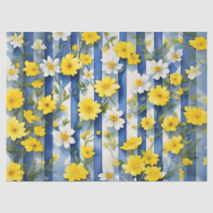 Papel De Seda Casa de Campo Flores Azules, Blancas y Amarillas