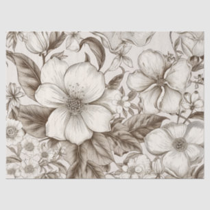 Papel De Seda Casa de campo sepia floral crema vintage