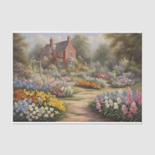 Papel De Seda Casa de campo victoriana con jardín de flores de v