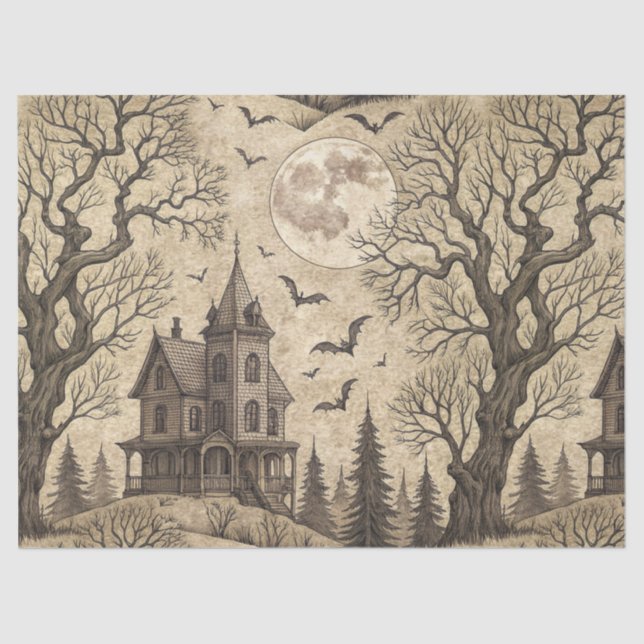 Papel De Seda Casa de época y luna llena (Anverso)