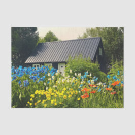 Papel De Seda Casa del bosque pequeña y linda con flores silvest