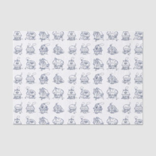 Papel De Seda Casas azules y blancas con patrón ilustrado