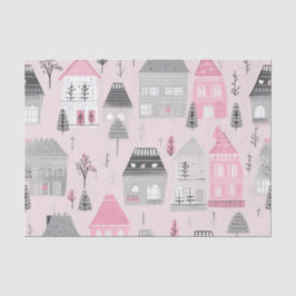 Papel De Seda Casas de Navidades grises blancos en rosa