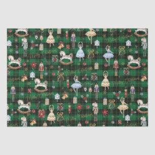Papel De Seda Cascanueces Ballet Feliz Navidad Plaid Verde