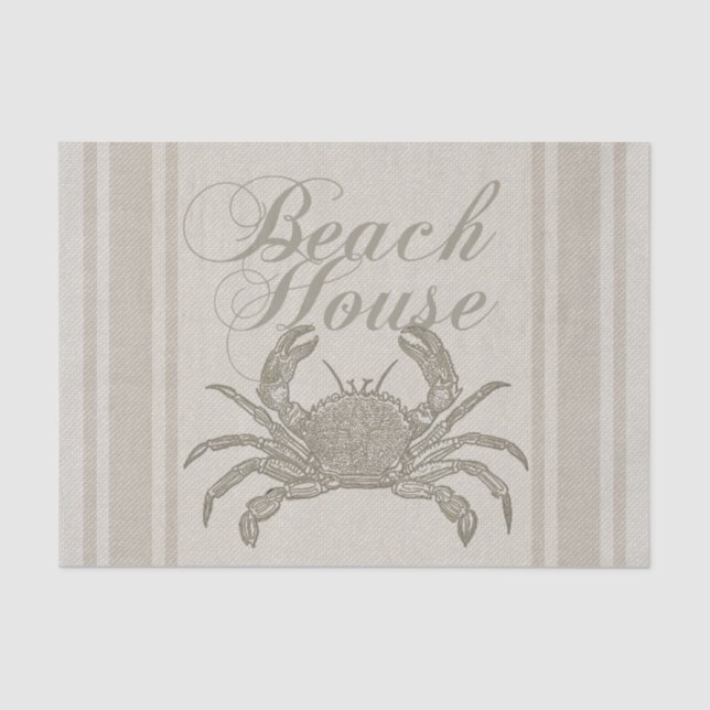 Papel De Seda Caseta de playa Crab Vintage costero (Anverso)