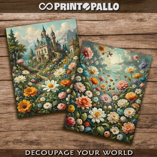 Papel De Seda Castillo alpino con prados floridos (Subido por el creador)