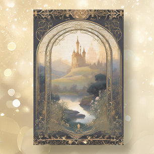 Papel De Seda Castillo Art Nouveau Rococo Negro n Oro Ephemera 1