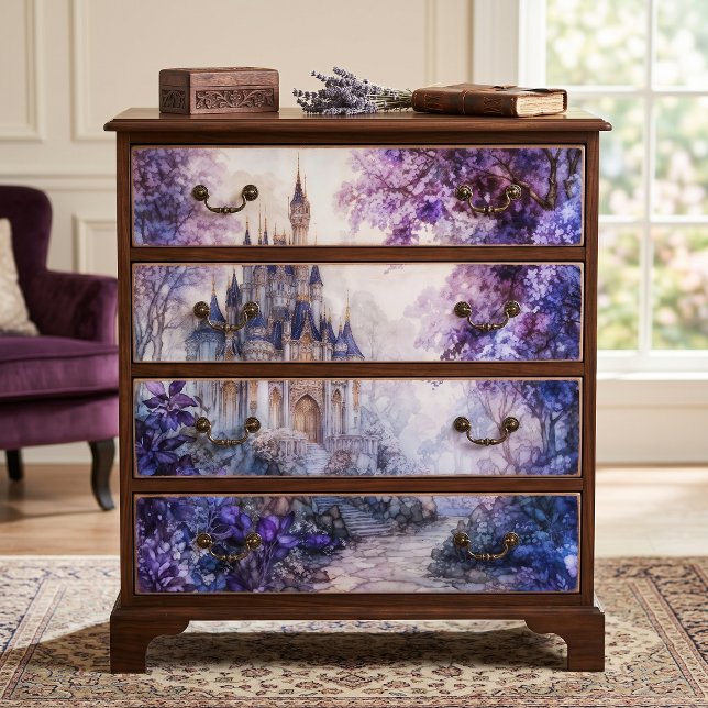 Papel De Seda Castillo de Fantasía con Decoupage de Acuarela Púr (Subido por el creador)