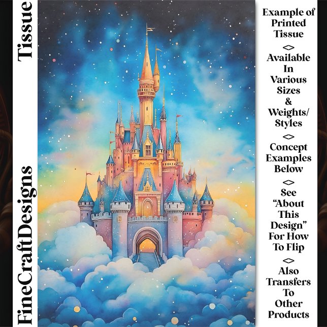 Papel De Seda Castillo De Fantasía De Acuarela En Nubes Desnudos (Subido por el creador)