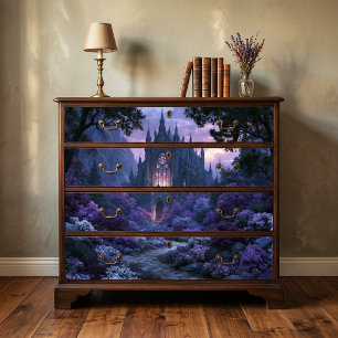 Papel De Seda Castillo de Fantasía Gótico Floral Púrpura Decoupa