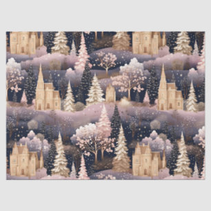 Papel De Seda Castillo de Fantasía Paisaje Ciervo Invierno Rosa