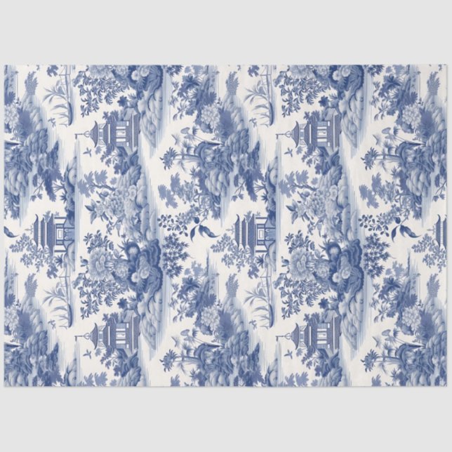 Papel De Seda Castillo de flores Chinoiserie azul marino (Anverso)