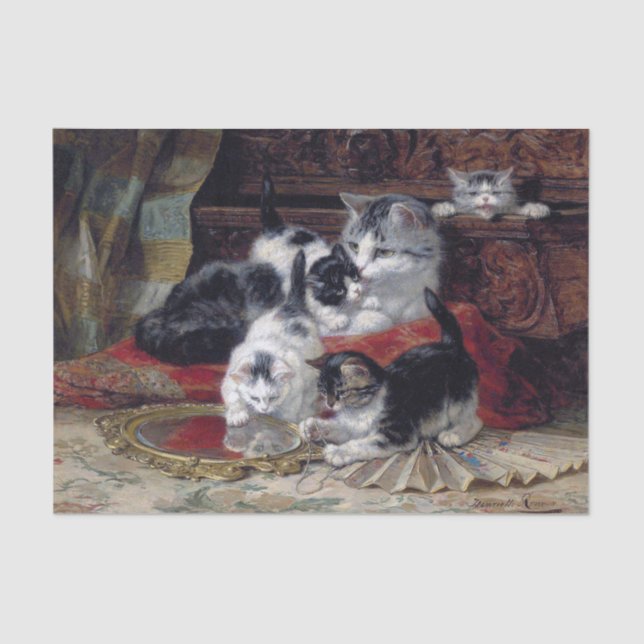 Papel De Seda Cat & Kittens ・ Henriette Ronner-Knip (1821-1909) (Anverso)