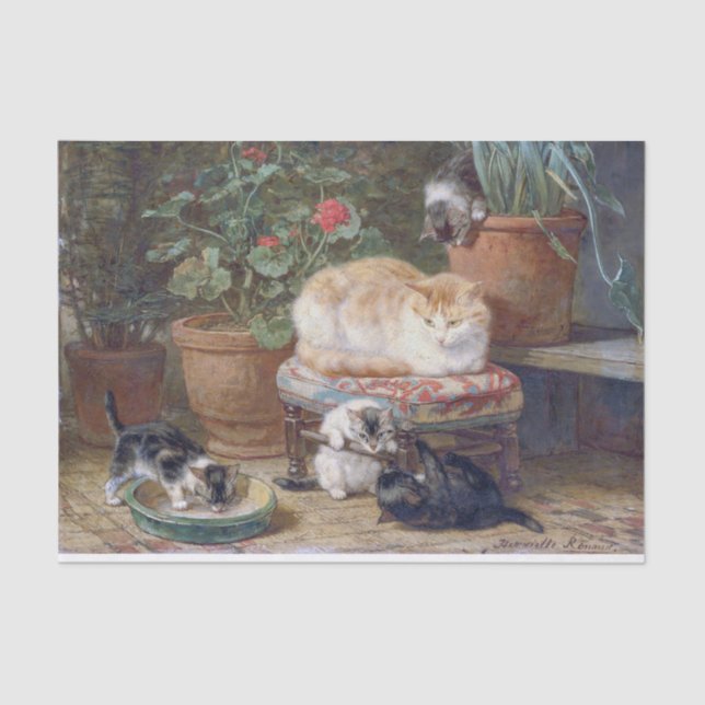 Papel De Seda Cat & Kittens ・ Henriette Ronner-Knip (1821-1909) (Anverso)