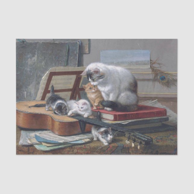 Papel De Seda Cat & Kittens ・ Henriette Ronner-Knip (1821-1909) (Anverso)
