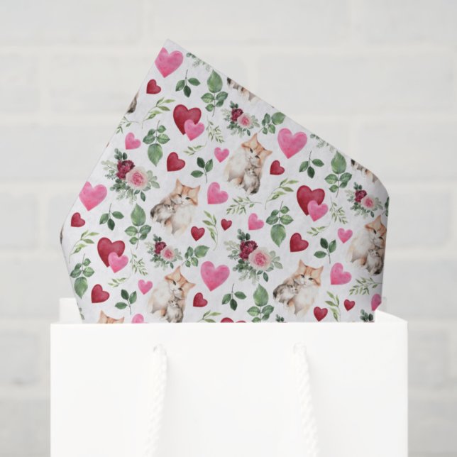 Papel De Seda Cat Love Valentine Tissue Paper in White (Bolsa de regalo)