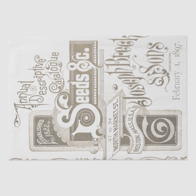 Papel De Seda Catálogo de semilla antigua Typography Decoupage T (Anverso)