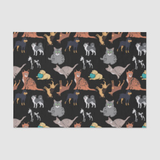Papel De Seda Cats And Dogs Pattern Design On Black