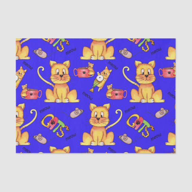 Papel De Seda Cats Cuadros Blue Meow (Anverso)