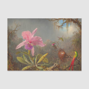 Papel De Seda Cattleya Orchid y tres Hummingbirds Heade