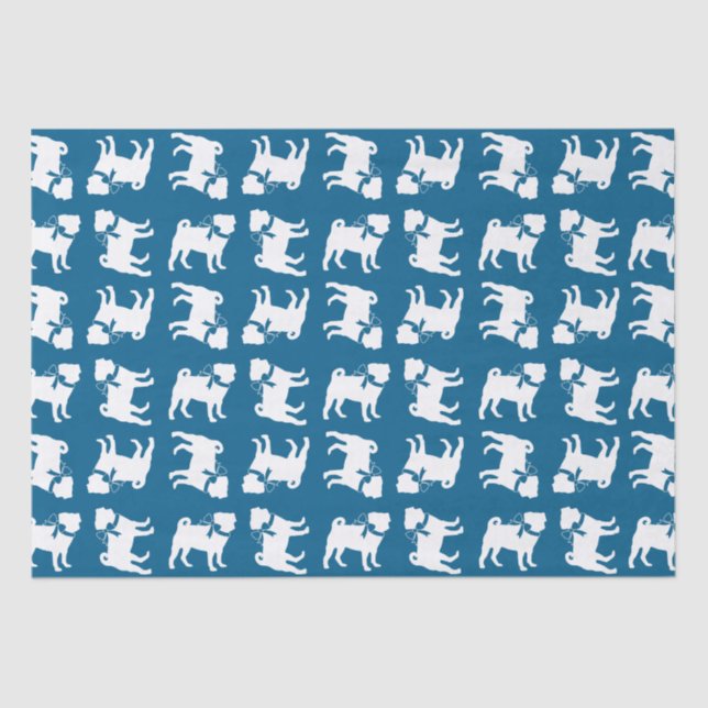 Papel De Seda Celebración del tema azul Pug Fiesta (Anverso)