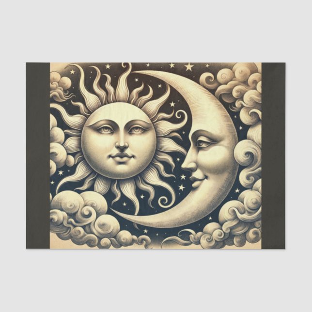 Papel De Seda Celeste Vintage Sol y Luna (Anverso)